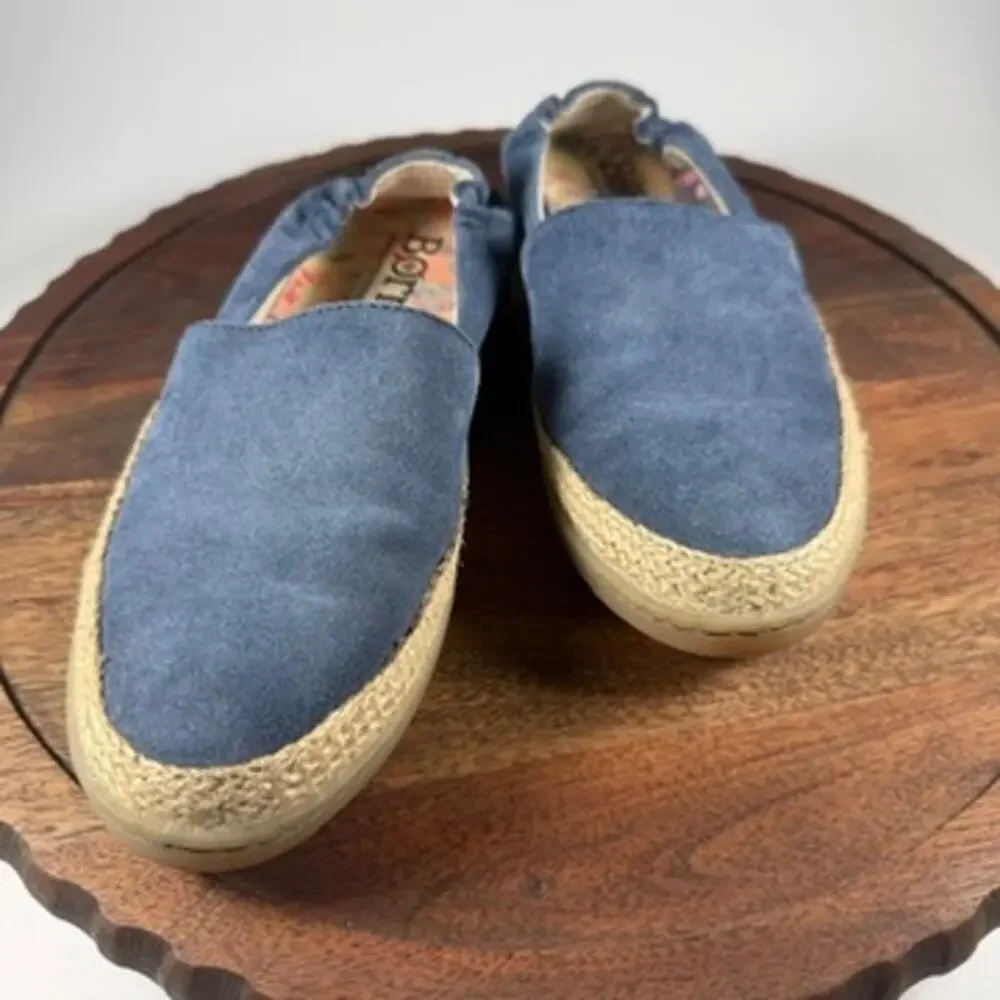 Born Castries Espadrille Flats Blue Suede Leather Slip-On Comfort Shoes 6M